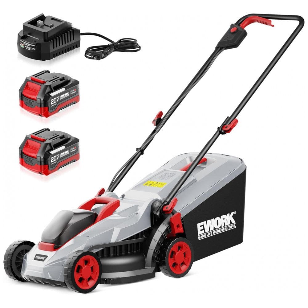 Cortador de Grama Elétrico sem Fio EWORK 40V, Motor sem Escovas, 5 Ajustes de Altura com 2 Baterias de 20V 4.0Ah e Carregador