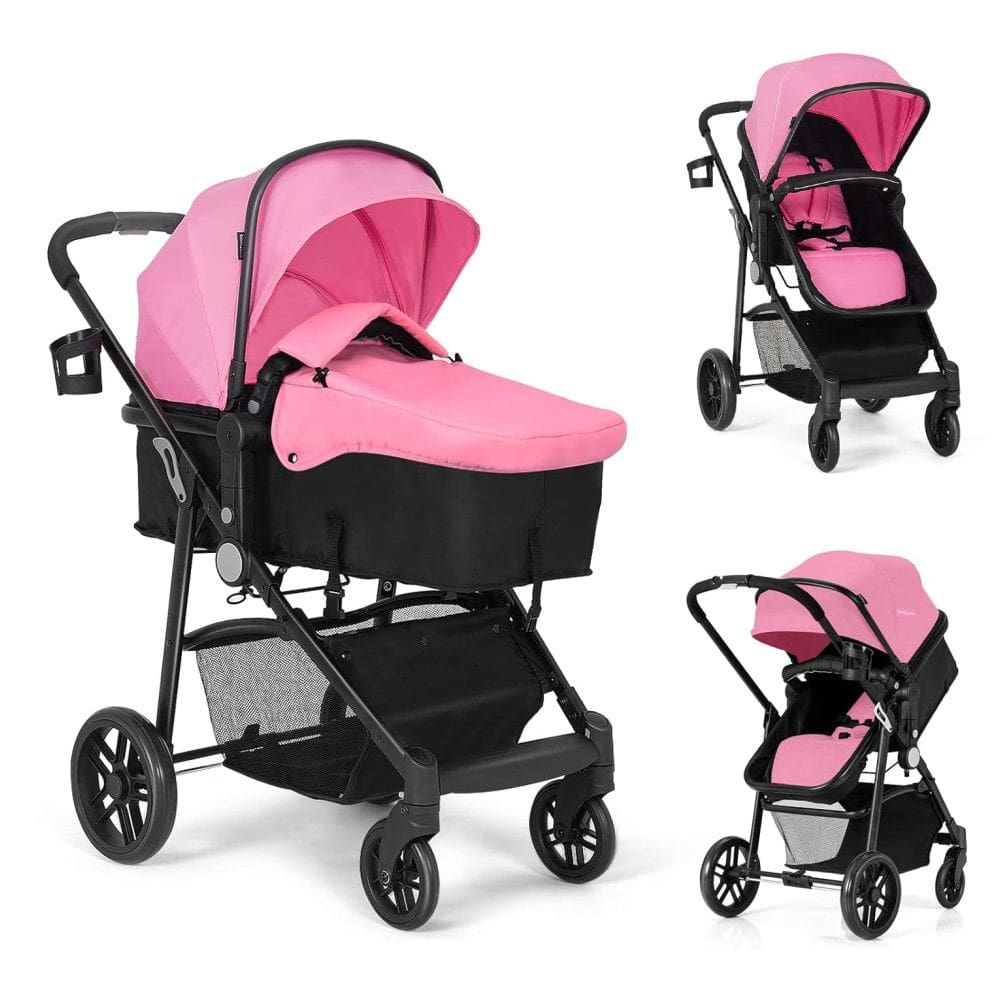 Carrinho de Bebê 2 em 1 com Suspensão e Porta Copos, Baby Joy, Rosa