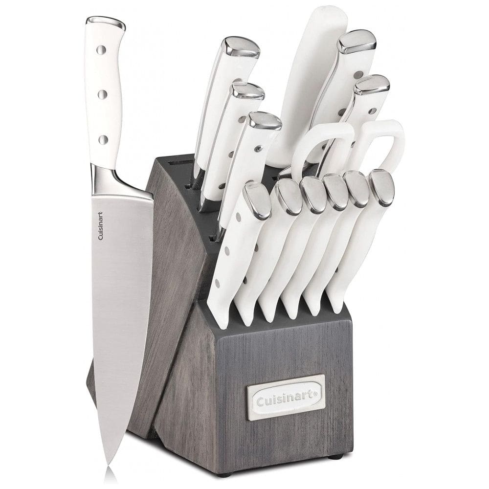 Conjunto de Facas Cuisinart em Aço Inoxidável com Bloco de Bancada, 15 Peças, Branco e Cinza