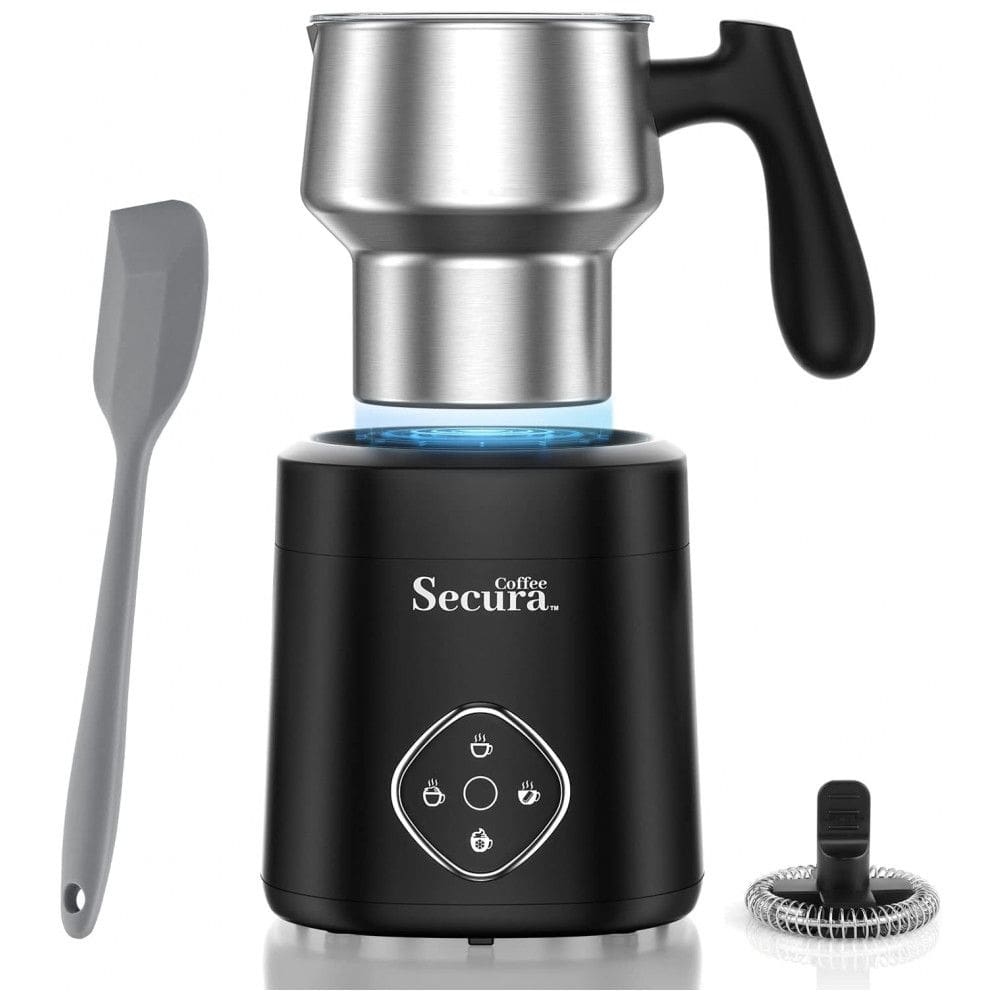 Espumador de Leite Elétrico 4 em 1 com Jarra em Aço Inoxidável, 110V, Secura, Preto