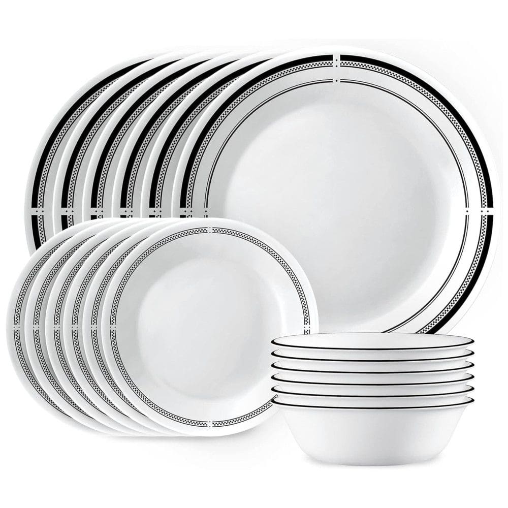 Aparelho de Jantar Corelle 18 Peças para 6 Pessoas, Pratos e Tigelas Redondos Leves, Vidro de Três Camadas Vitrelle, Resistente a Quebras