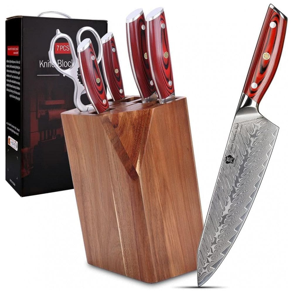 Conjunto de Facas com Bloco de Bancada, 7 Peças, WILDMOK, Marrom