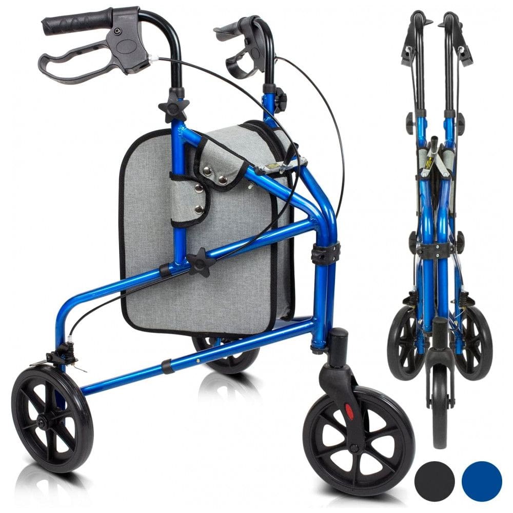 Andador Adulto Idoso 3 Rodas Vive Mobility com Bolsa, Suporta até 113 Quilos, Azul