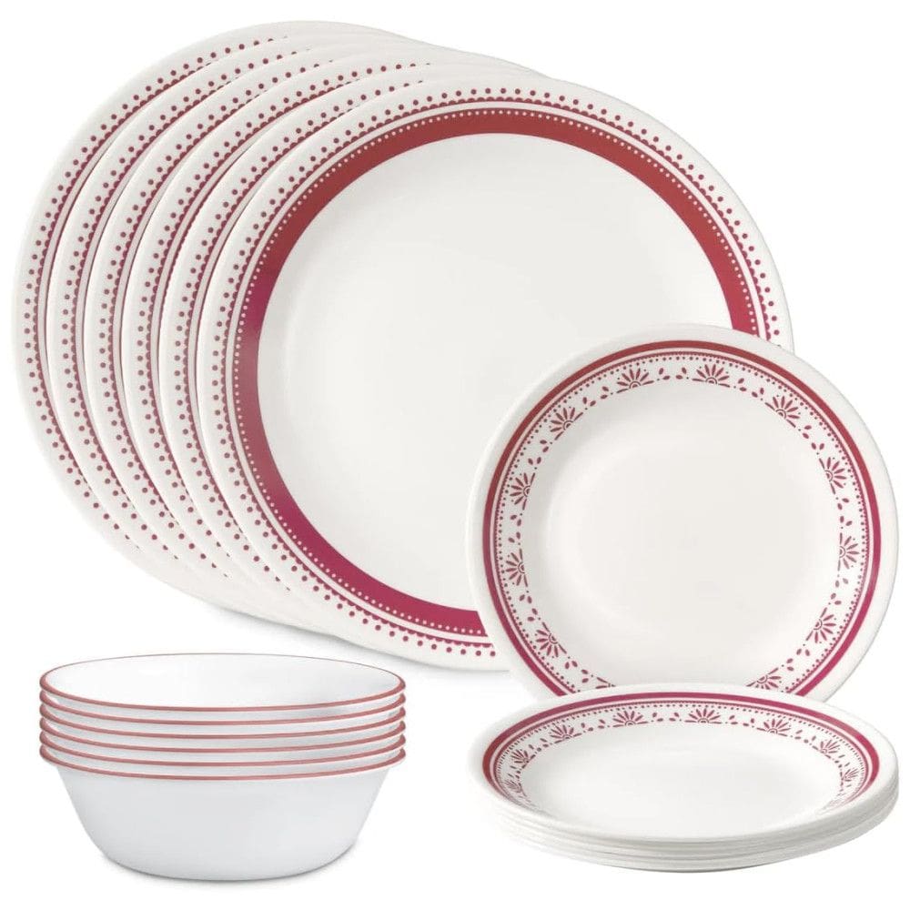 Aparelho de Jantar Corelle Everyday 18 Peças para 6 Pessoas, Durável e EcoFriendly, Pratos e Tigelas de Vidro com Borda Mais Alta