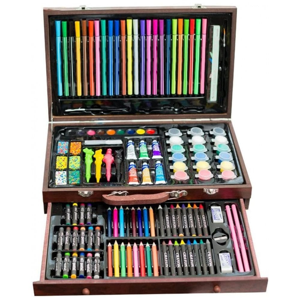 Kit de Pintura XARONF com 130 Peças e Caixa de madeira Portátil, Marrom Escuro