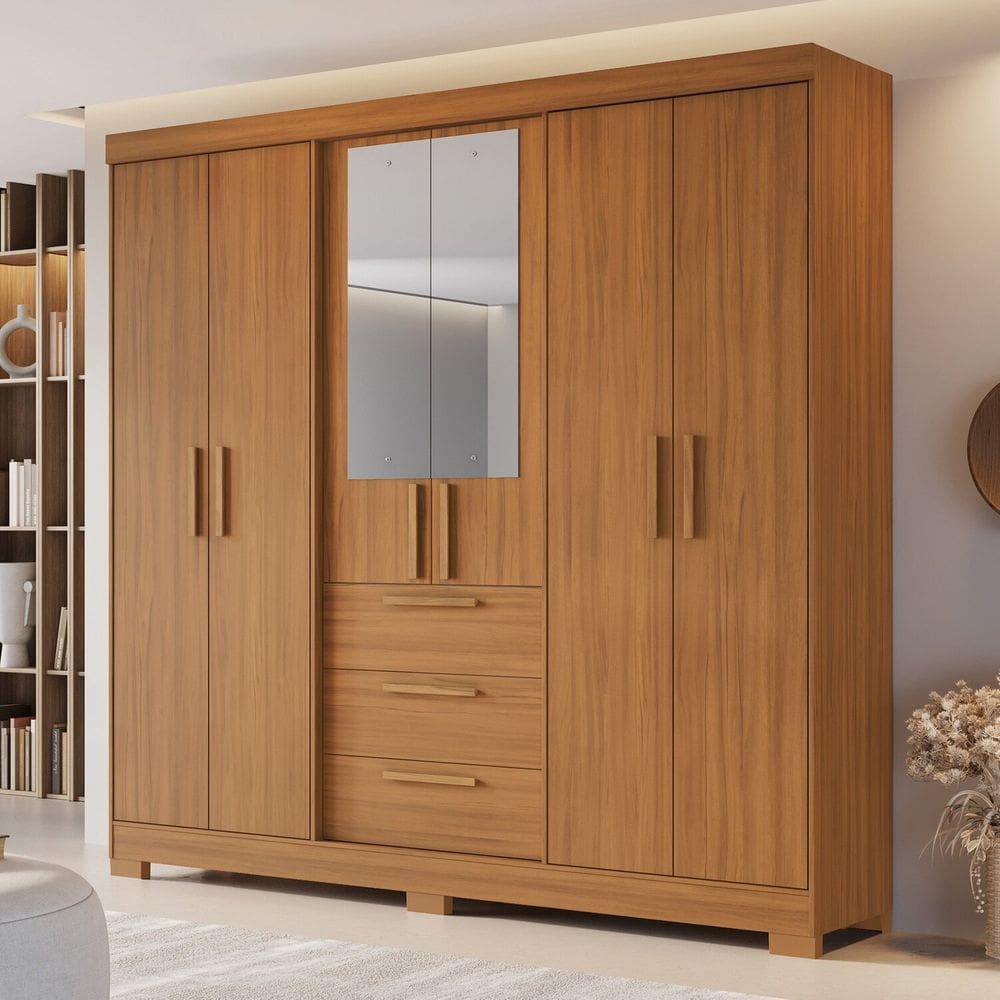Guarda-roupa Nt 6030e em 100% Mdf com Espelho e 3 Gavetas Freijó Trend