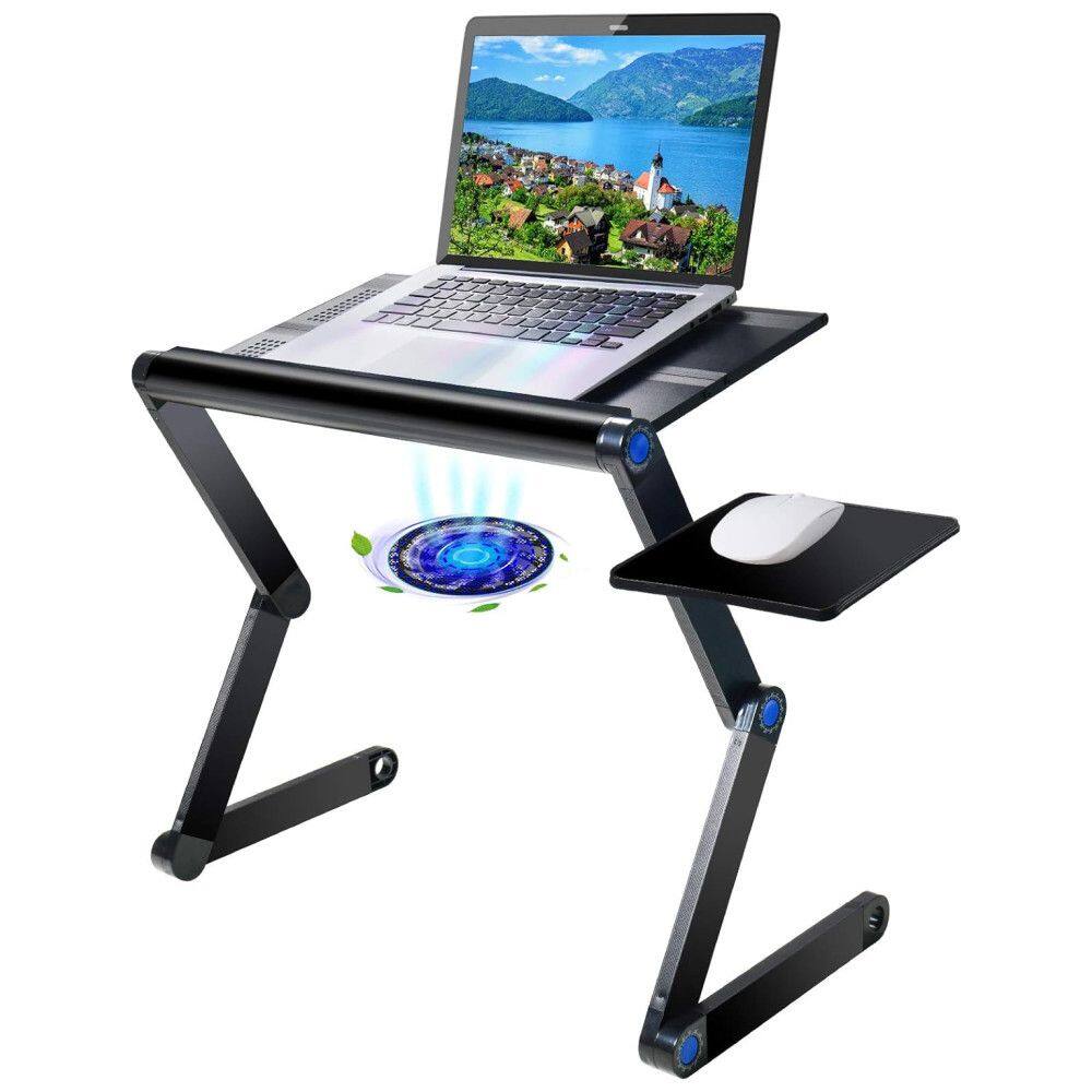 Suporte atualizado de alumínio para laptop, ajustável, com ventilador de resfriamento e mouse pad preta, ARMYTE, Preto
