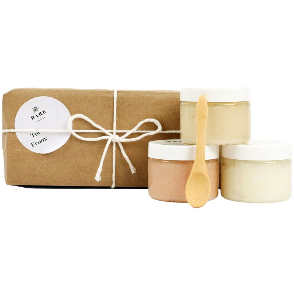Conjunto de presentes Body Scrub Bare Botanics com sal marinho, 3 peças veganas