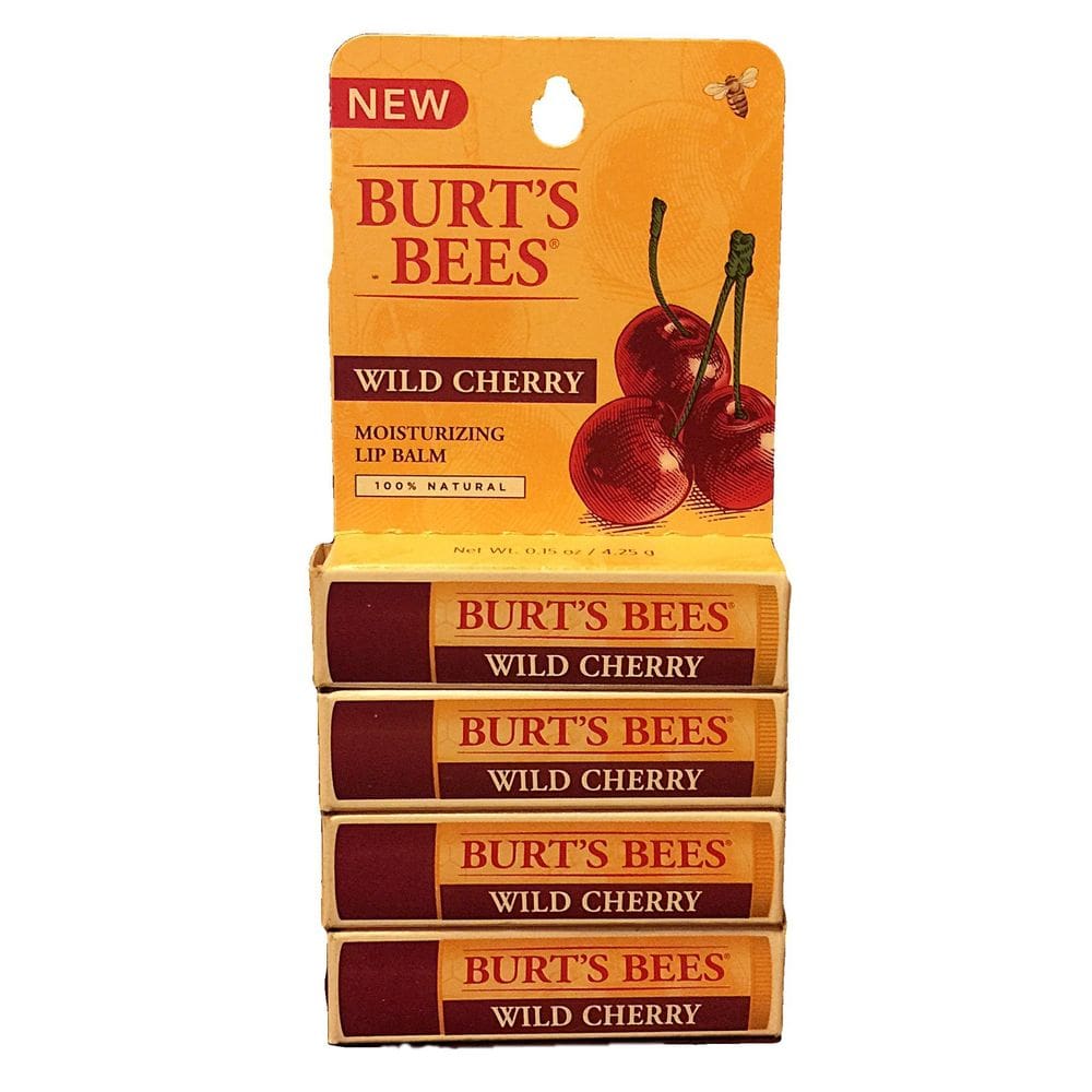 Bálsamo labial Burt`s Bees Wild Cherry Moisturizing, pacote com 4, 4,25 ml