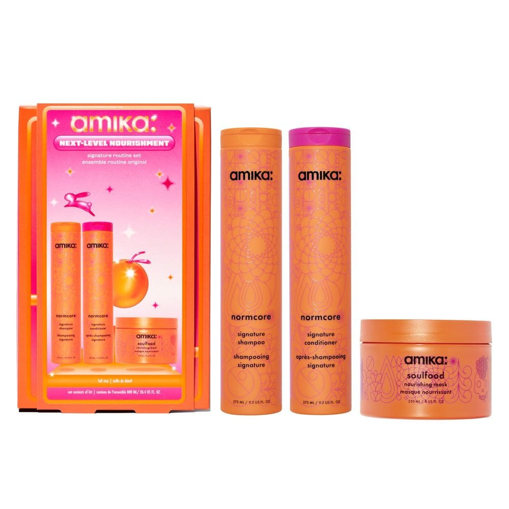 Conjunto de cuidados com o cabelo Amika Next-Level Nourishment com shampoo exclusivo