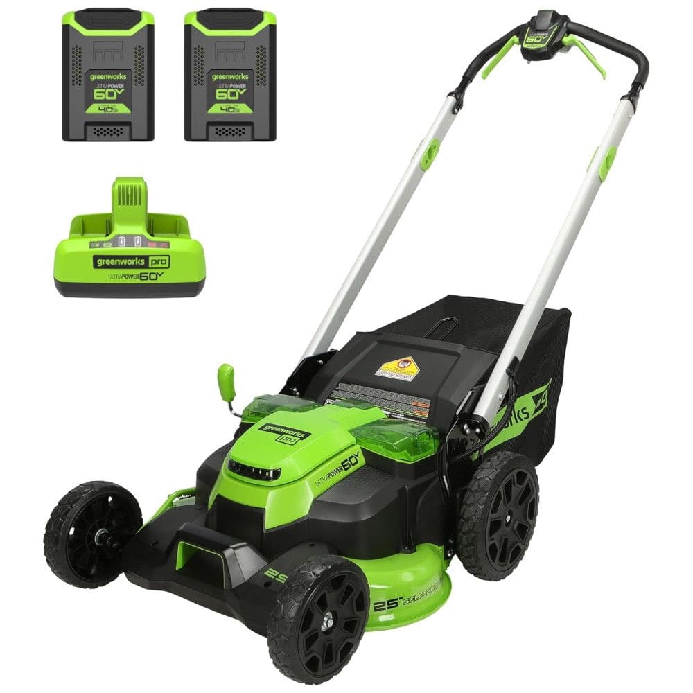 Cortador de Grama Sem Fio Greenworks 60V, Autopropelido com Luzes LED, Cabos de Alumínio, 2 Baterias de 4.0Ah e Carregador Rápido com Duas