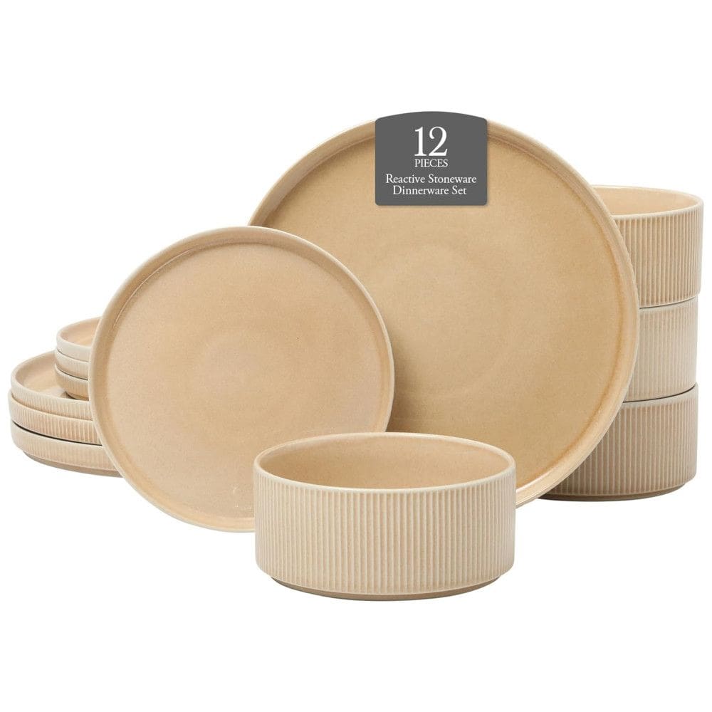 Gibson Elite Solana Coast: Conjunto de Jantar em Cerâmica de 12 Peças para 4 Pessoas em Reativo de Estonewave, Design Moderno