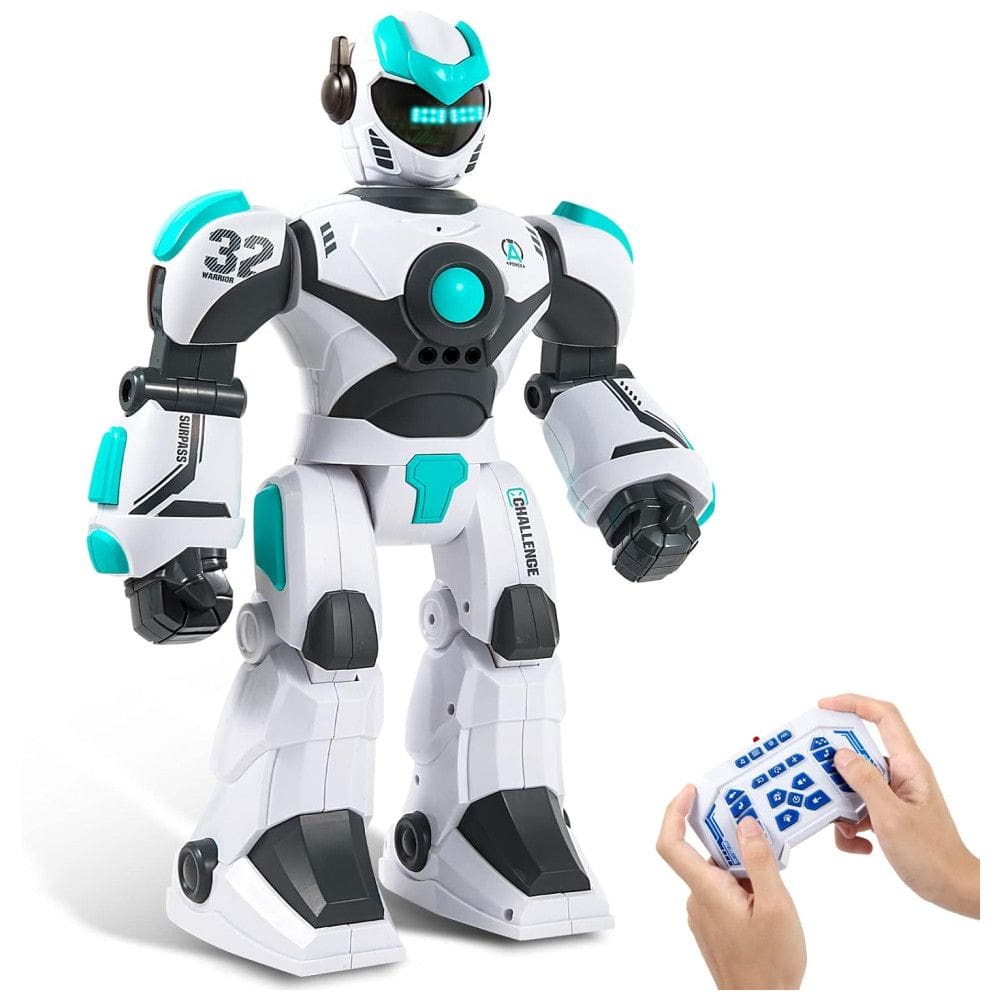 Robô Programável Inteligente HPROMOT com Controle Remoto e Detecção de Gestos para Crianças Acima de 3 Anos, Branco e Azul