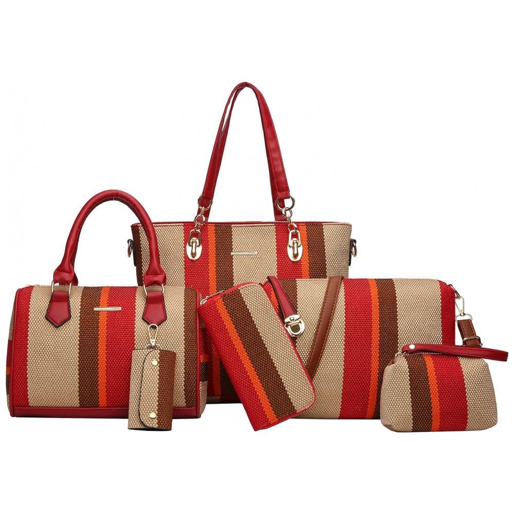 Conjunto de Bolsas Femininas 6 Peças com Carteira, 2E youth, Marrom e Vermelho