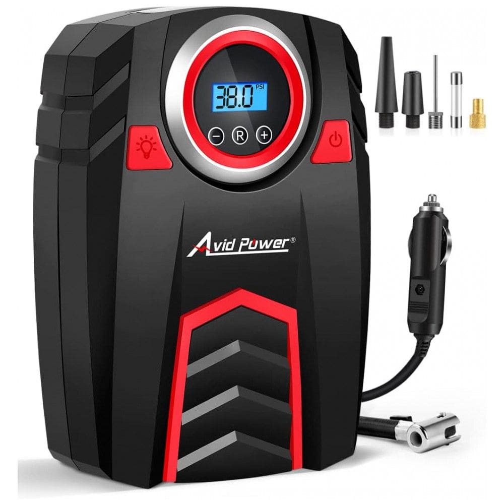 Compressor de Ar com Fio Portátil 150 PSI com Tela LED e Desligamento Automático, 12V, Avid Power, Vermelho