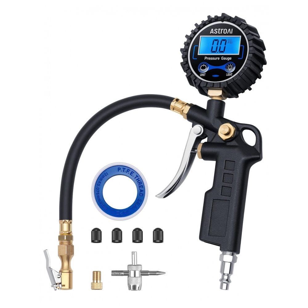 Manômetro Digital AstroAI com Inflador para Pneus, 227,5 PSI Acessórios para Compressor de Ar com Engate Rápido, Resolução de 0,1 Display