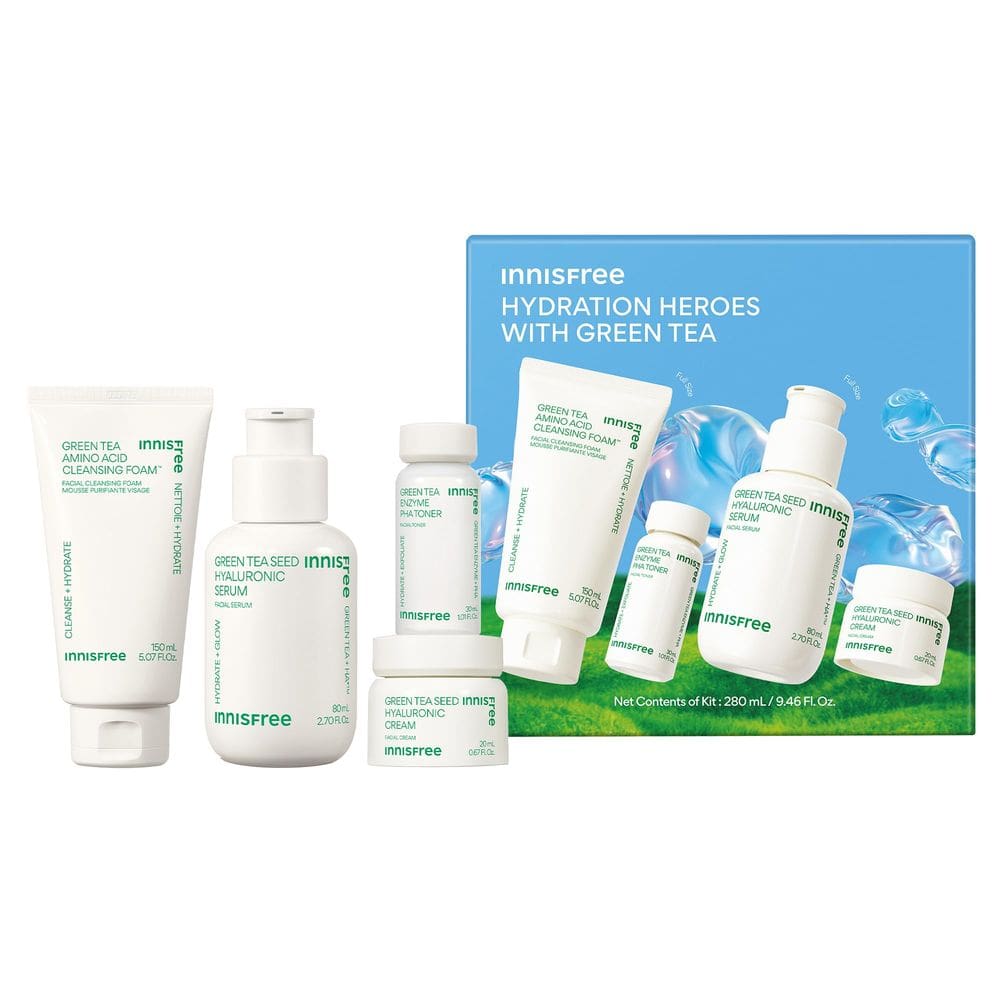 Kit de rotina Innisfree Hydration Heroes com chá verde para a pele