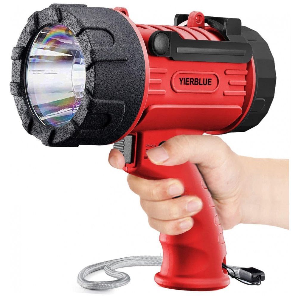Lanterna LED Recarregável, 9 Horas de Ação, á Prova Dágua IP67 e 100.000 Lúmens, YIERBLUE, Vermelha