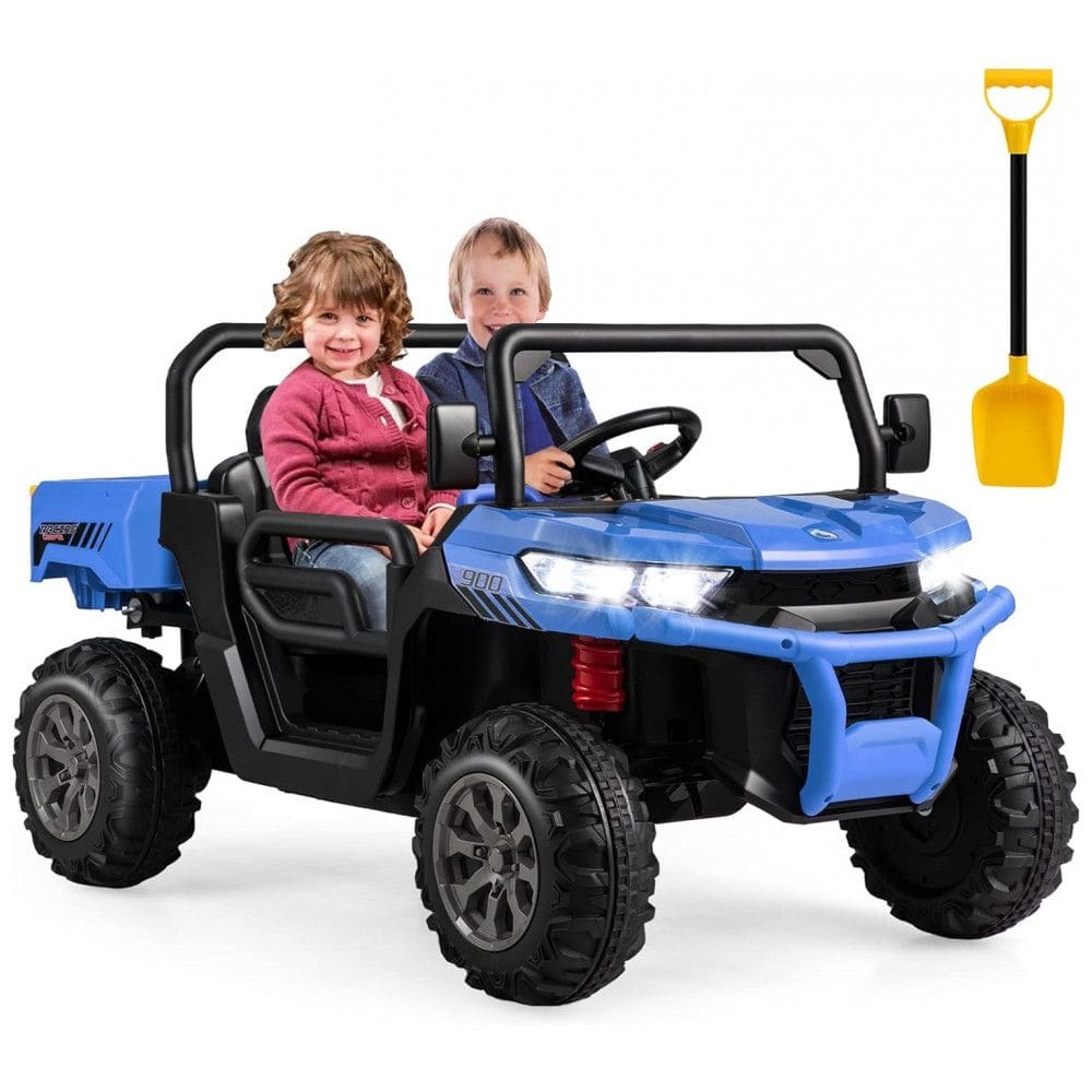 Carro Elétrico Infantil 2 Assentos com Caçamba, Pá, USB e Controle Remoto, 12V, Costzon, Azul