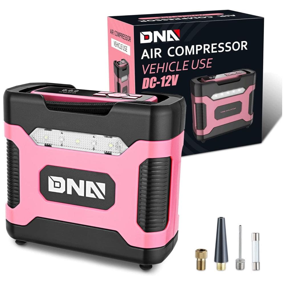 Compressor de Ar com Fio Portátil 150 PSI com Manômetro, 12V, DNA MOTORING TOOLS00212, Rosa