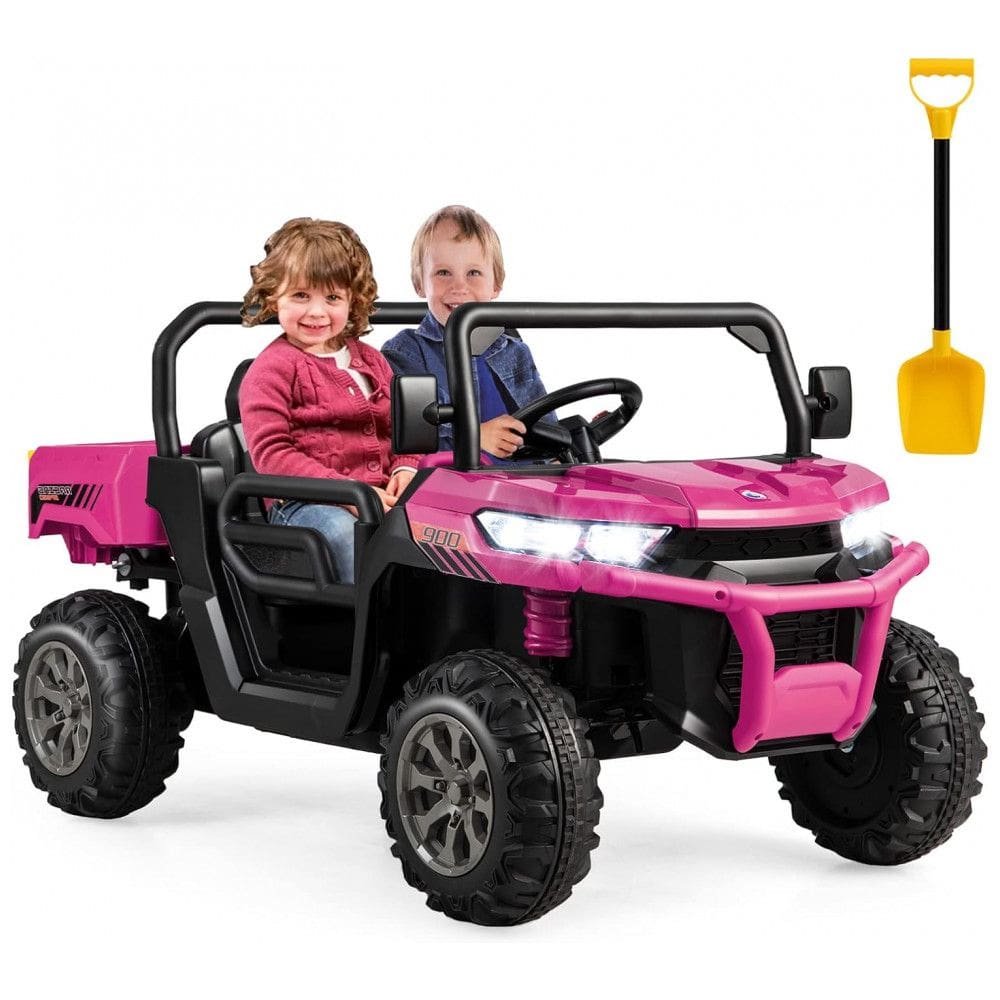 Carro Elétrico Infantil 2 Assentos com Caçamba, Pá, USB e Controle Remoto, 12V, Costzon, Rosa