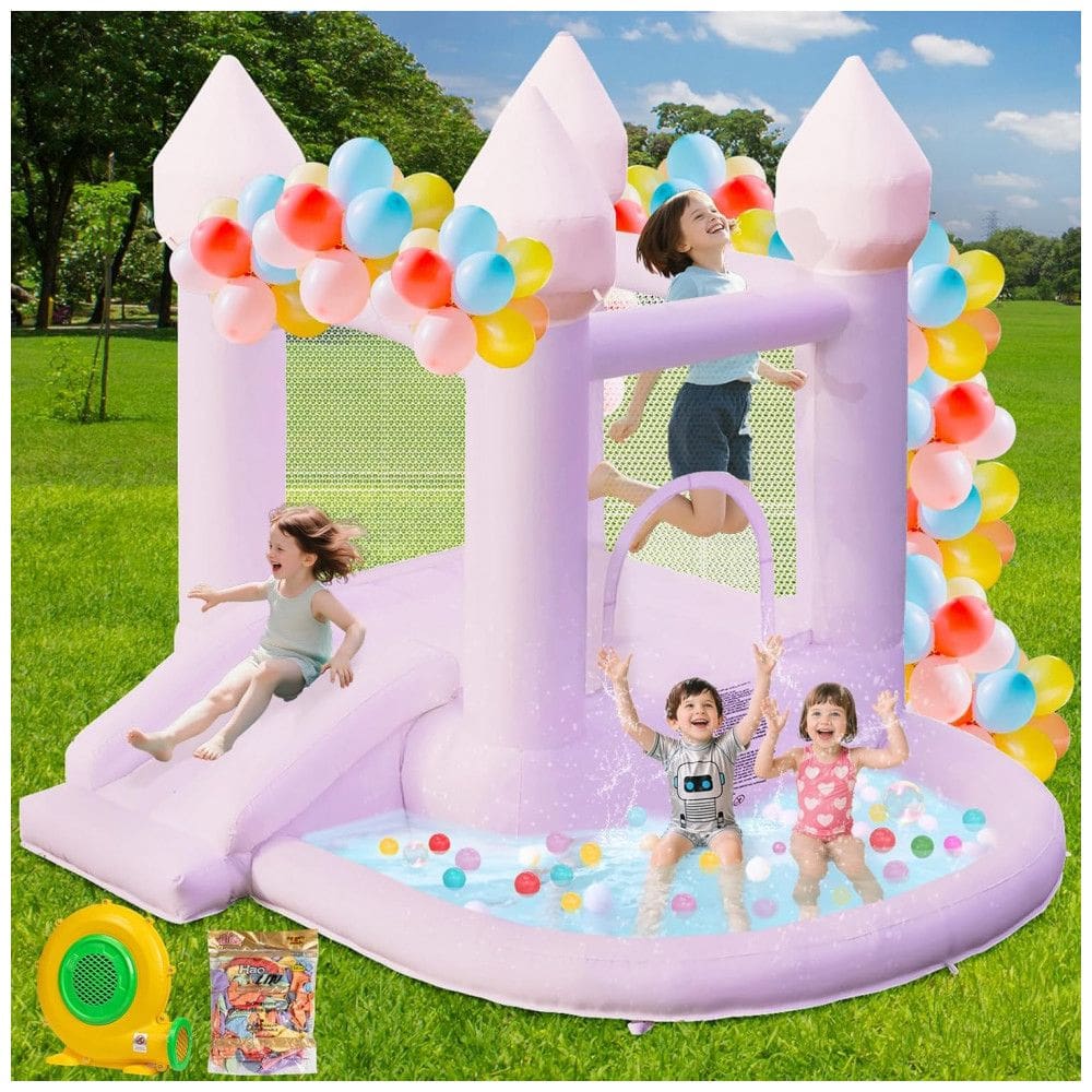 Casa de Pulos Roxa FOOING, Casa de Pulos Inflável com Motor de Ar, Castelo de Pulos com Piscina de Bolinhas para Festas, Casamentos