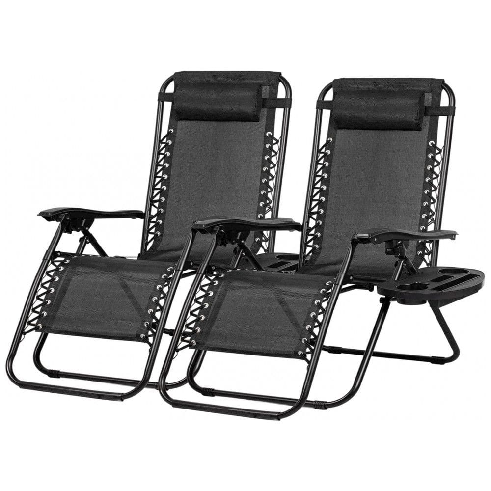 Conjunto de 2 Cadeiras de Praia Reclináveis Nazhura em Aço com Design de Malha de Aço Preta e Zero Gravity - com Almofada e Suporte para
