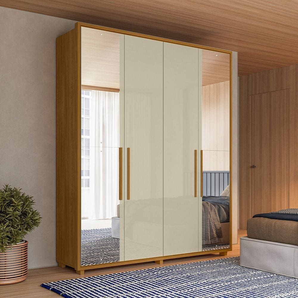 Guarda-Roupa Casal 4 Portas 3 Gavetas 100% MDF com Espelhos e Pés Greco