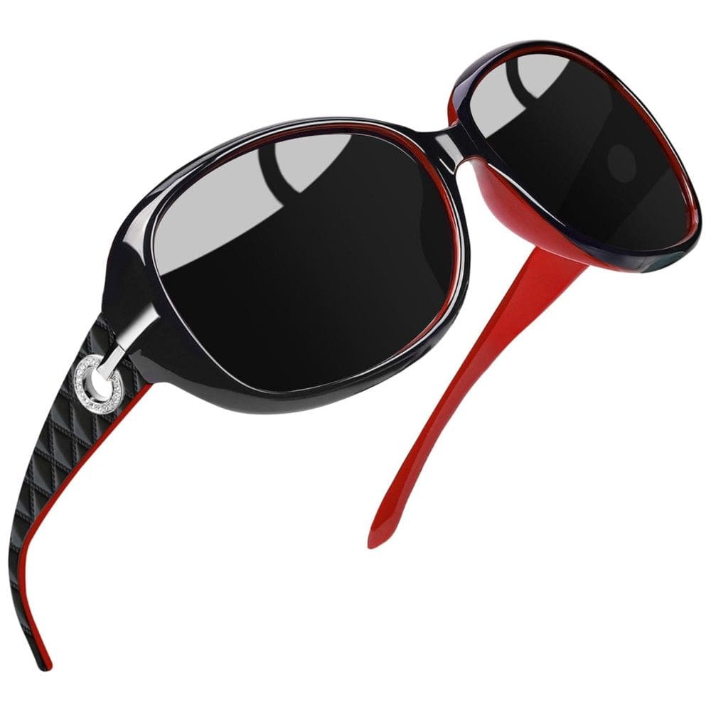 Óculos de Sol Feminino com Proteção UV, Joopin A23, Preto, Vermelho e Cinza