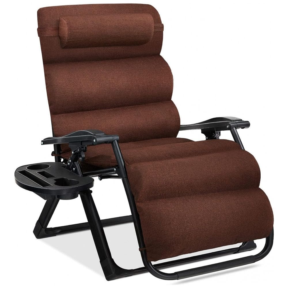 Cadeira Reclinável Ajustável Gravidade Zero com Mesa Lateral e Almofada Removível, Best Choice Products, Marrom