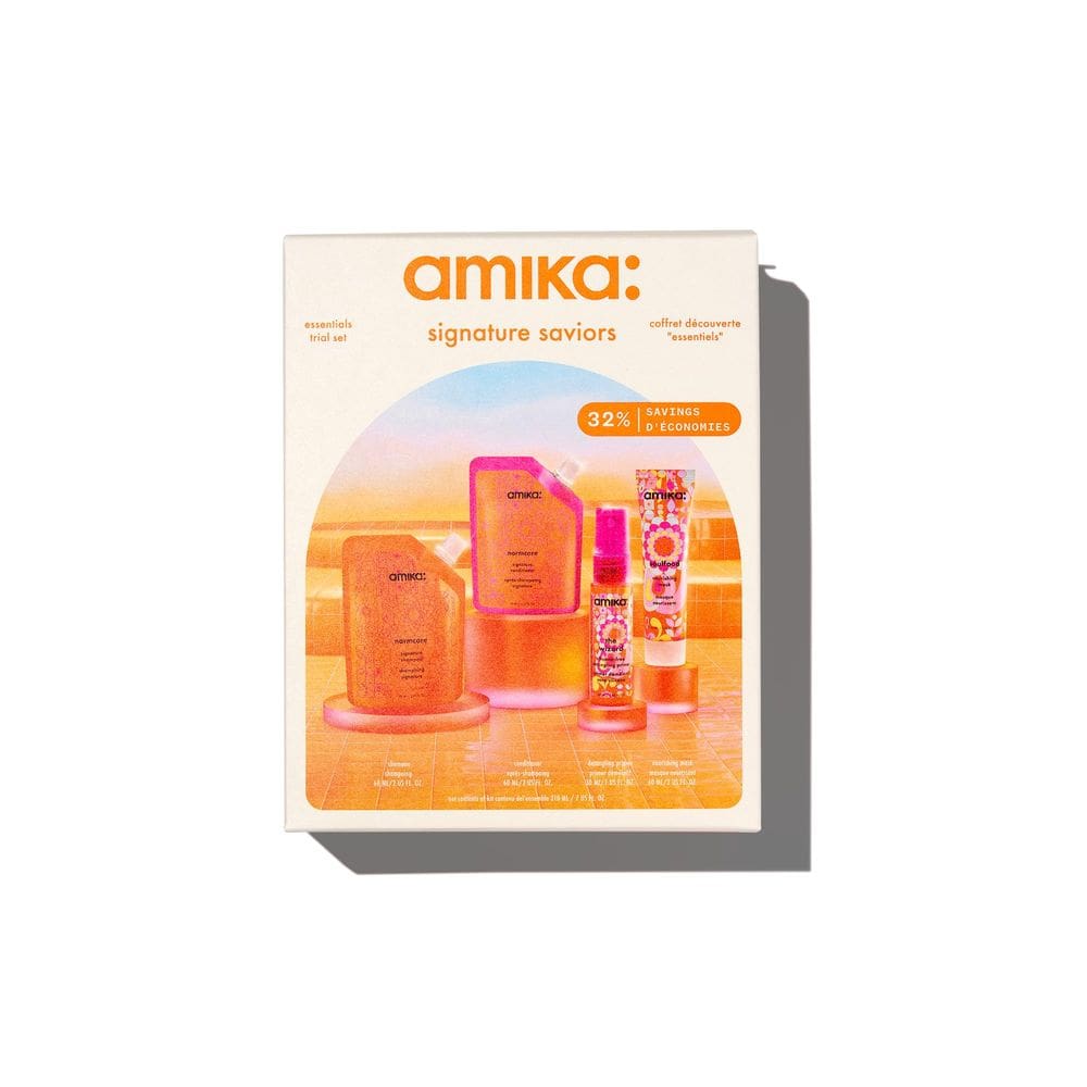Conjunto experimental amika signature saviors essential com shampoo, condicionador, máscara capilar e primer