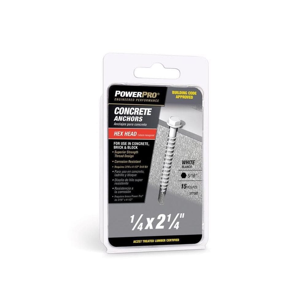 Parafusos de concreto Hillman Power Pro 6,4 mm x 5,7 cm 15 unidades