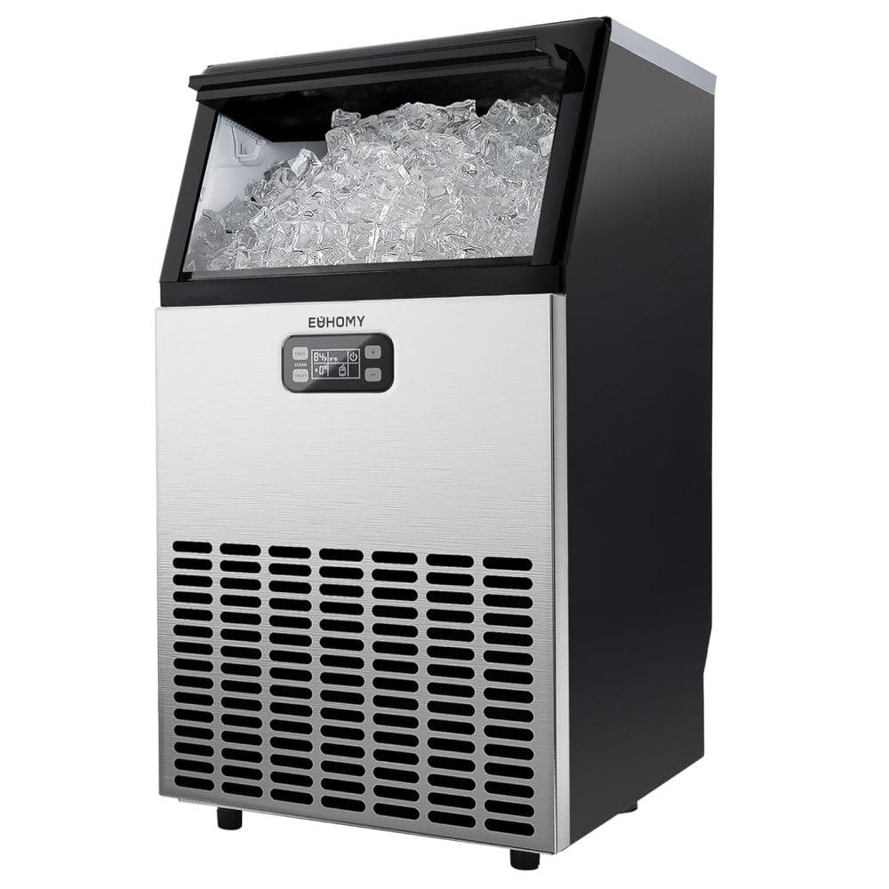 Máquina de Gelo Profissional, Produz 45kg, Dia, 45 Cubos, 12 18min, Aço Inox, 110v, E EUHOMY, Prateado