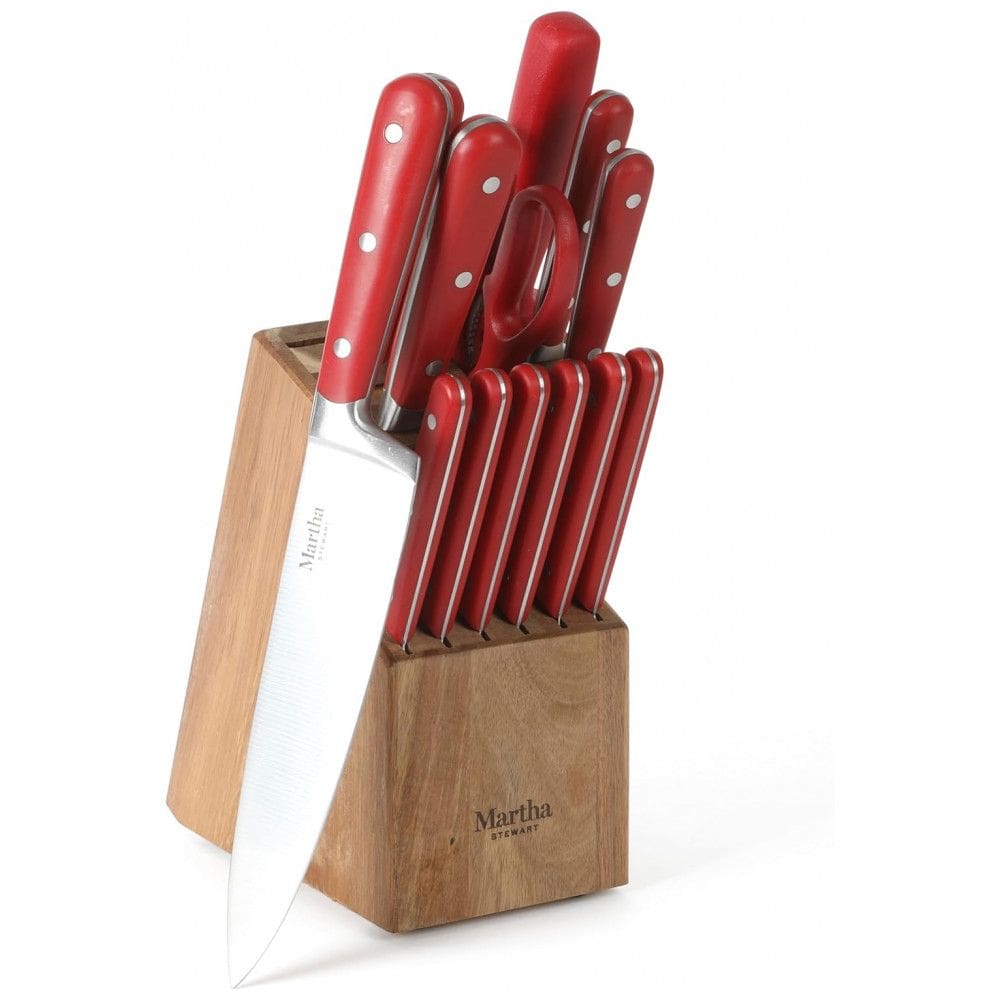 Conjunto de Facas em Aço Inoxidável com Bloco de Bancada, 14 Peças, Martha Stewart, Vermelho