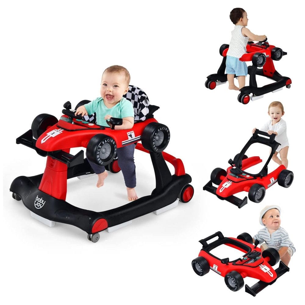 Andador Infantil Interativo 4 em 1 com Sons, Luzes e Atividades, Baby Joy, Vermelho