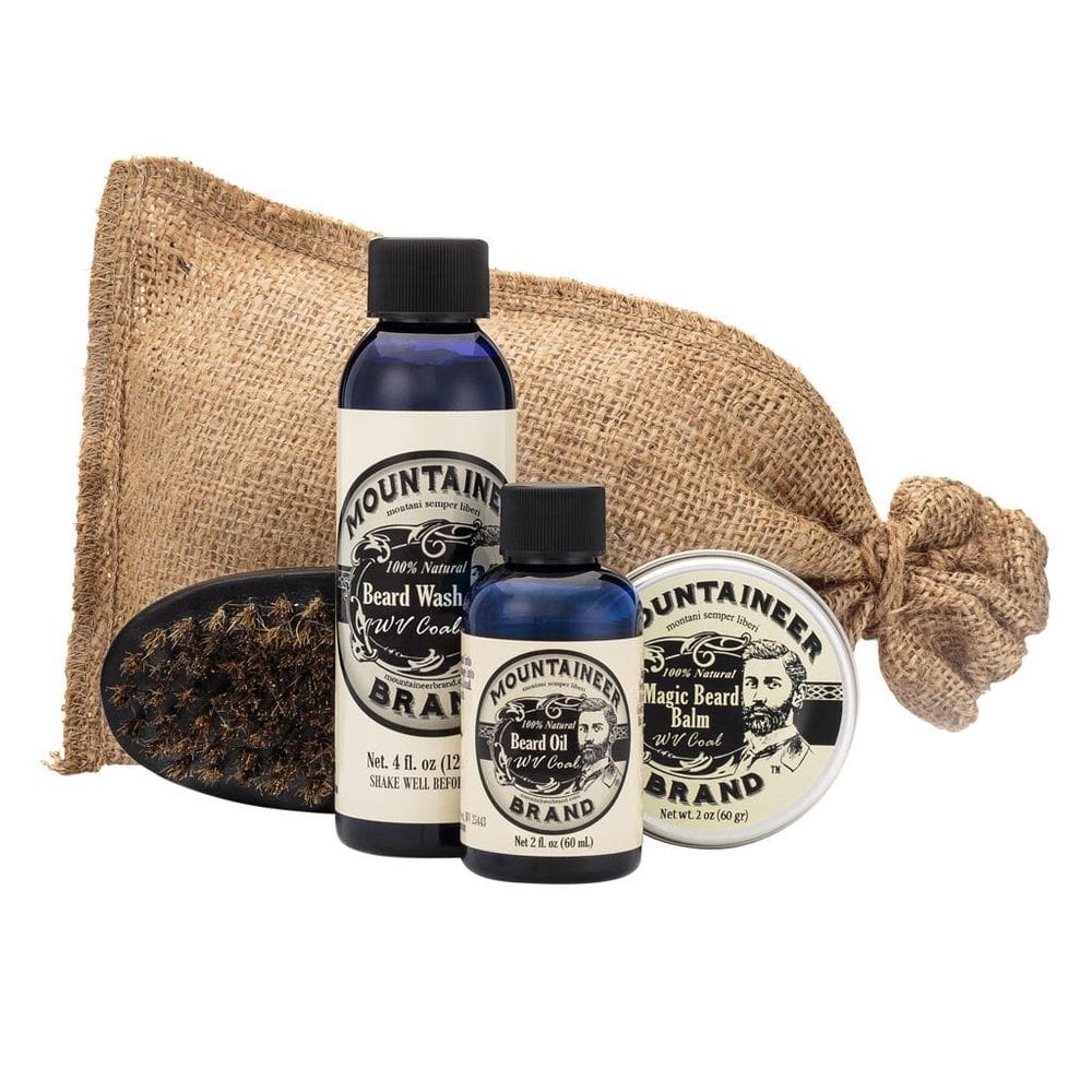 Kit de cuidados com a barba da marca Mountaineer para homens