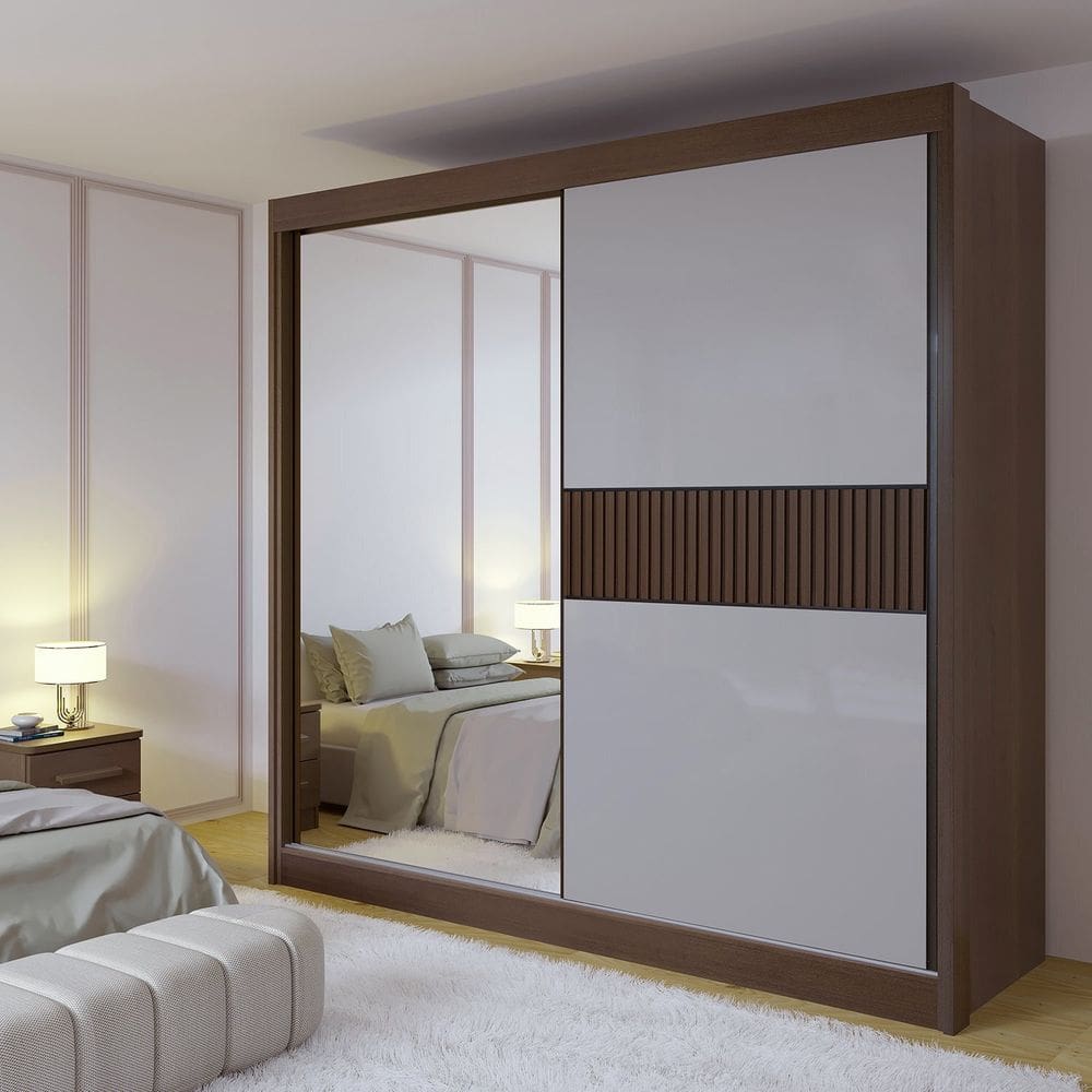 Guarda-roupa Casal 2 Portas 6 Gavetas 100% Mdf Ripado Coliseu Castanho / Off White
