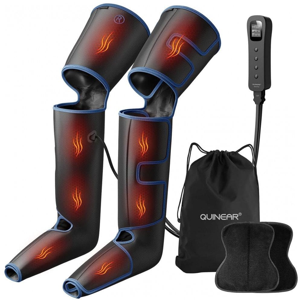 Massageador Elétrico de Compressão para Pernas e Pés 3 Modos e 3 Intensidades, QUINEAR, Preto