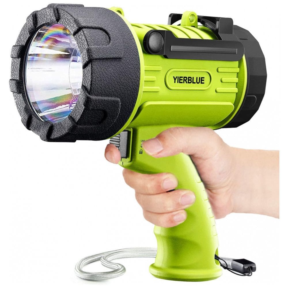 Lanterna LED Recarregável, 9 Horas de Ação, á Prova Dágua IP67 e 100.000 Lúmens, YIERBLUE, Verde