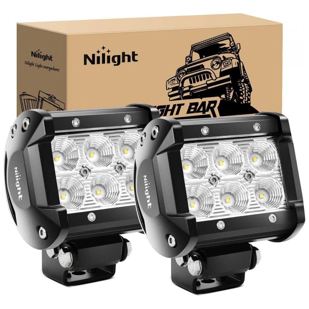 Farol de Milha LED Off Road com 1260 Lúmens e Luz Branca IP68 para Caminhões 12V 24V, 18W, 2Un, Nilight, Preto