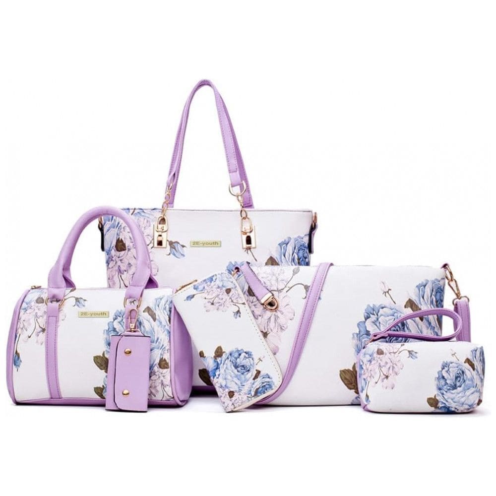 Conjunto de Bolsas Femininas 6 Peças com Carteira, 2E youth, Lilás e Branca