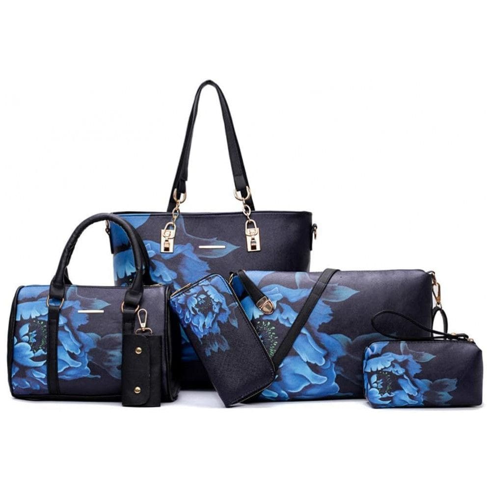 Conjunto de Bolsas Femininas 6 Peças com Carteira, 2E youth, Azul Florido