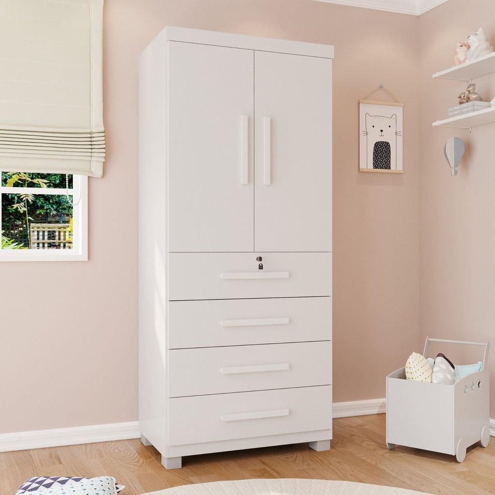Guarda-roupa Infantil 2 Portas 4 Gavetas Anne Espresso Móveis Branco