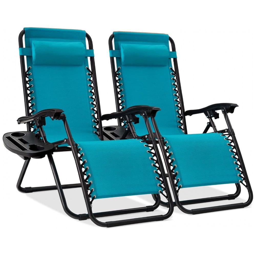 Conjunto de 2 Cadeiras Reclináveis de Gravidade Zero em Malha de Aço Ajustável com Almofadas e Bandejas de Suporte para Copos