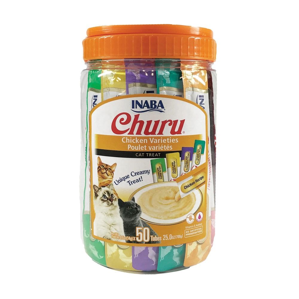Purê cremoso Cat Treats INABA Churu 14 mL x 50 tubos de frango
