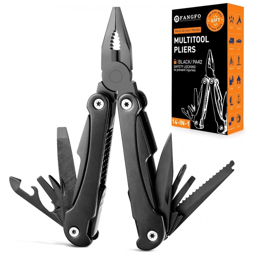 Alicate Multifuncional 14 em 1, Aço Inoxidável com Estojo de Nylon, Fangfo, Preto