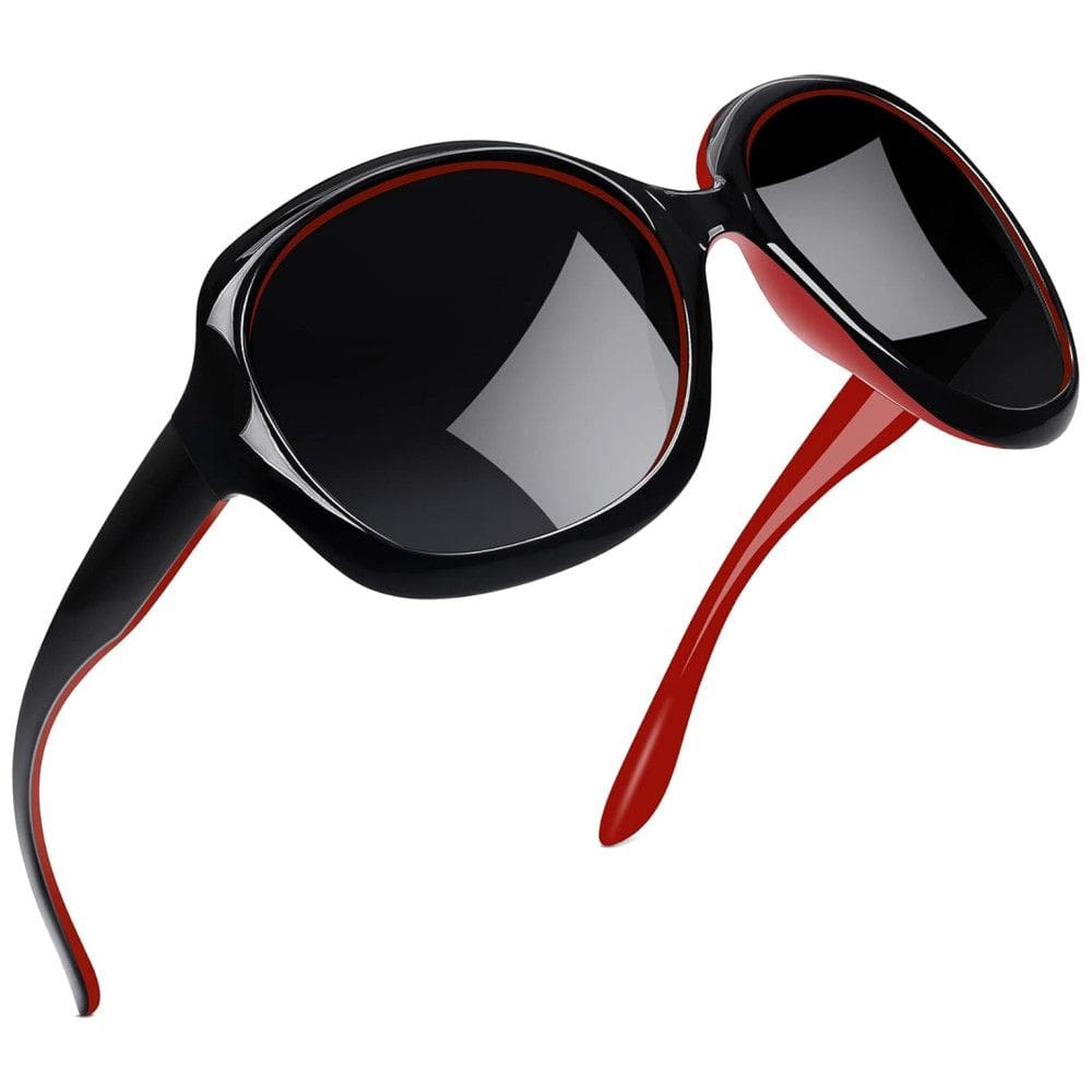 Óculos de Sol Feminino com Proteção UV, Joopin B06, Preto e Vermelho