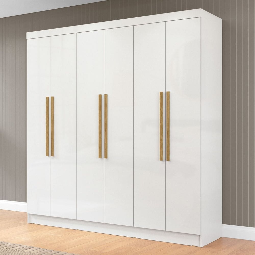 Guarda-Roupa Casal 6 Portas 2 Gavetas Lyon Exclusiva Branco Neve