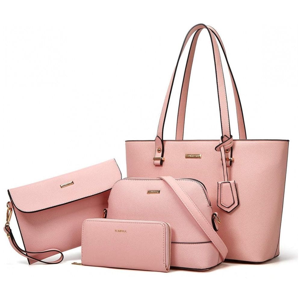 Conjunto de Bolsas Femininas em Couro Sintético 4 Peças com Carteira, Lovematch, Rosa