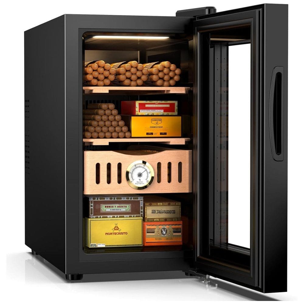 Umidor Elétrico para Charutos 200 Unidades com Prateleiras, Higrômetro e Luz Led, 110 Volts, Mojgar, Preto